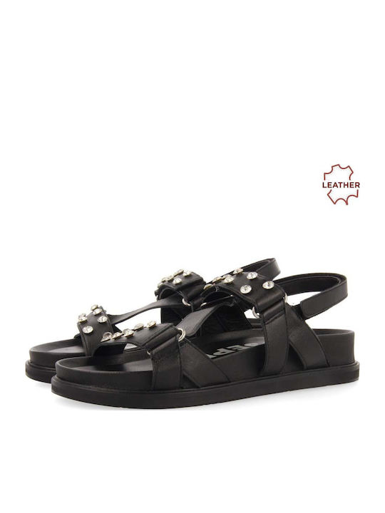 Gaeland Leather Women's Flat Sandals in Black Color