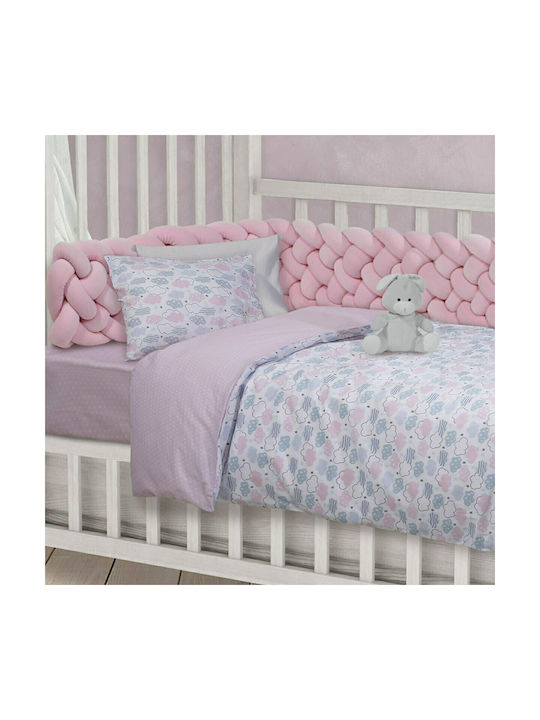 Das Home Set Baby Bettwäsche Für Krippe Baumwolle White - Pink 130x170cm 3Stück