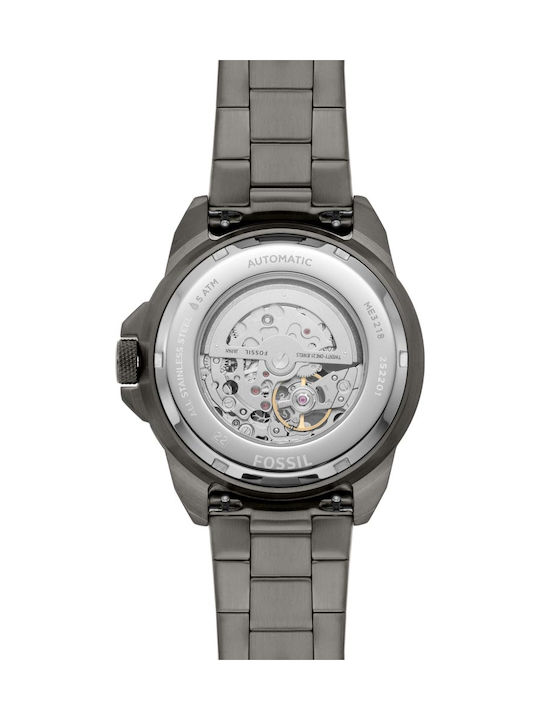 Fossil Bronson Ανδρικό Ρολόι 44mm Αυτόματο με Γκρι Μεταλλικό Μπρασελέ