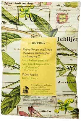 Korres Lozenges with Greek Sage Extract & Vitamin C Gluten-Free Lemon 16pcs