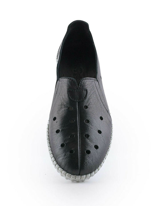 Ανατομικά Γυναικεία Slip-On Δερμάτινα Μαύρα