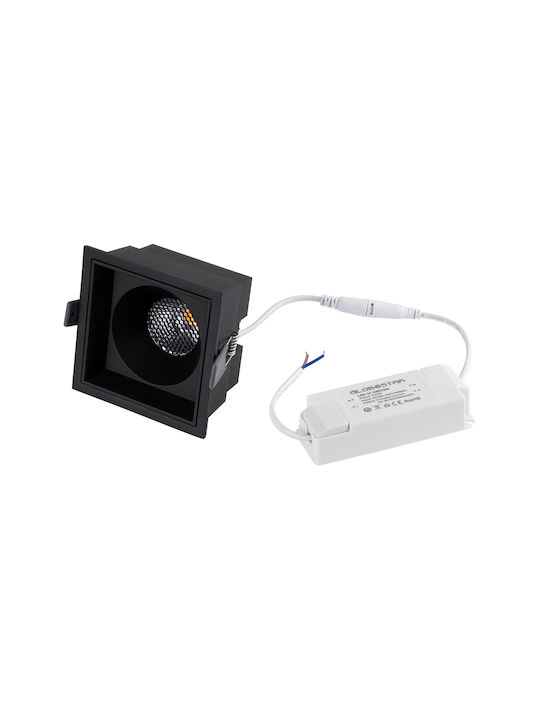 GloboStar Pluto B Square Metallic Recessed Spot with Integrated LED and Warm White Light Black 10.4x10.4cm. 1pcs