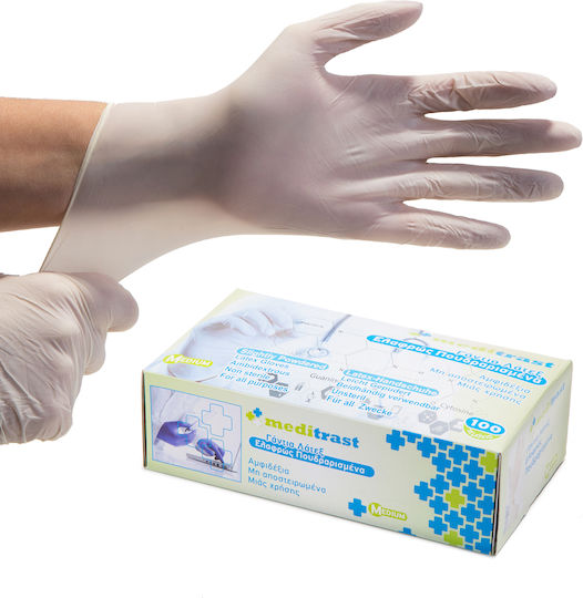 Meditrast Slightly Latex Examination Gloves Powdered White 100pcs