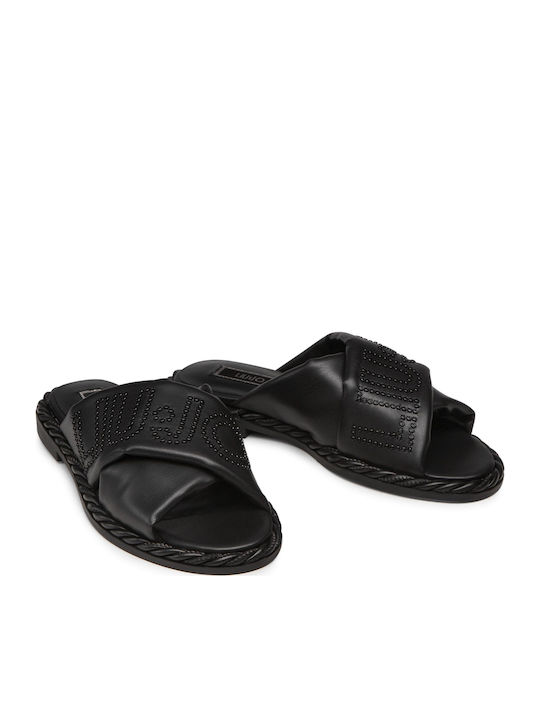 Pepita Leather Women's Flat Sandals in Black Color