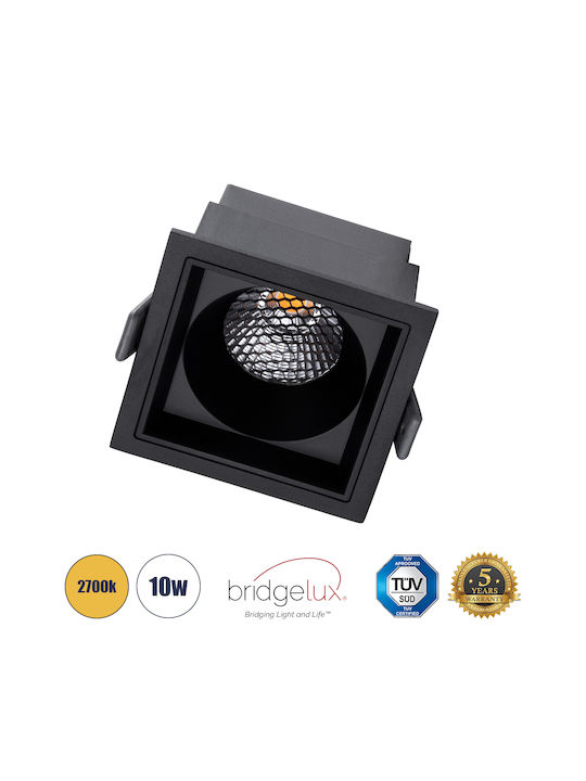 GloboStar Pluto M Square Metallic Recessed Spot with Integrated LED and Warm White Light Black 8.4x8.4cm. 1pcs