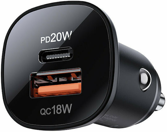 Acefast B1 Încărcător Auto Cu Mufă De Brichetă 38W Încărcare Rapidă Cu Porturi 1xUSB 1xType-C Culoare Neagră