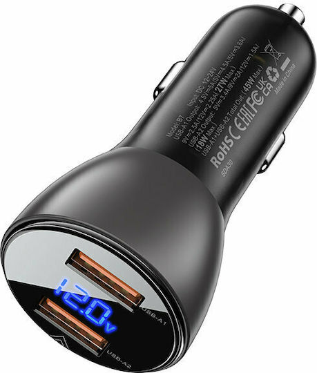 Acefast B7 Car Charger 45W 3A Fast Charging with Ports 2xUSB Black Color