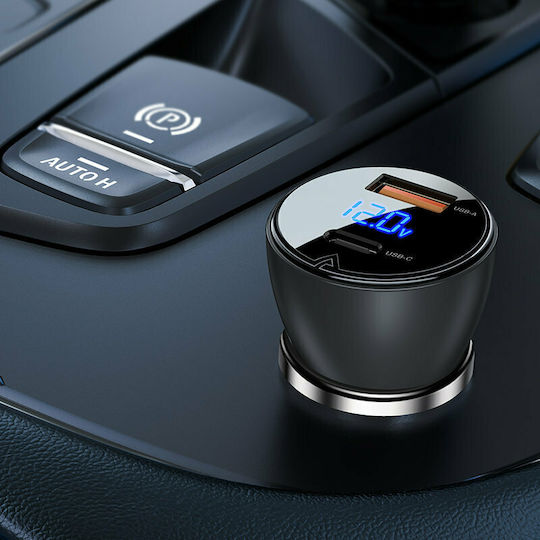 Acefast B6 Car Charger 63W 3A Fast Charging with Ports 1xUSB-A 1xType-C with Type-C Cable Black Colour