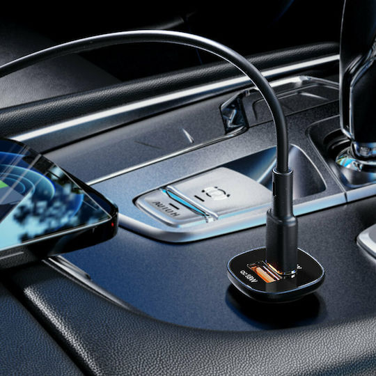 Acefast B1 Încărcător Auto Cu Mufă De Brichetă 38W Încărcare Rapidă Cu Porturi 1xUSB 1xType-C Culoare Neagră