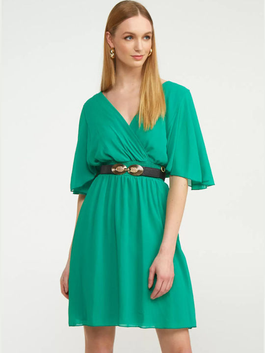 Summer Mini Dress for Wedding - Christening Open Back Green
