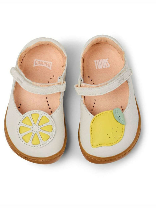 Kids Leather Ballerinas with Hoop & Loop Closure White