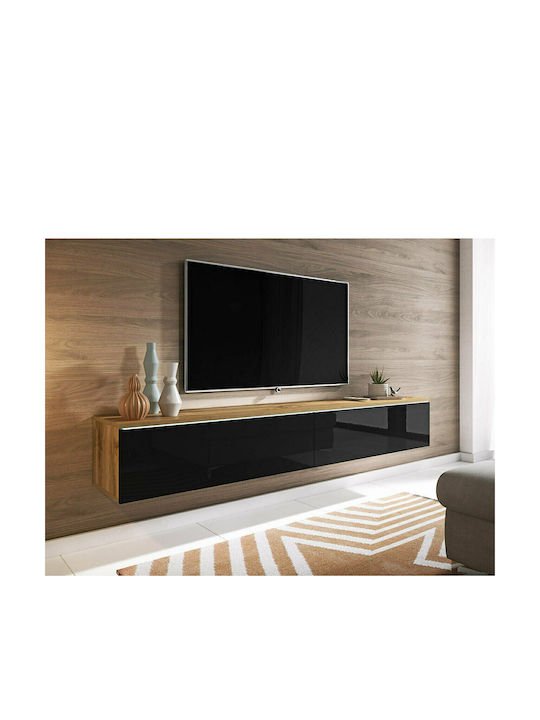 TV Stand Wooden Dalia Plus with LED Lighting Natural / Black L180xW33xH30cm