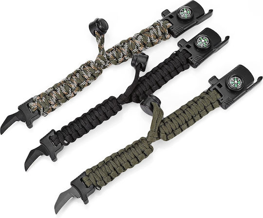 Gameit Outdoor Adjustable Multifunctional Βραχιόλι Επιβίωσης με Σφυρίχτρα & Πυξίδα Μαύρο