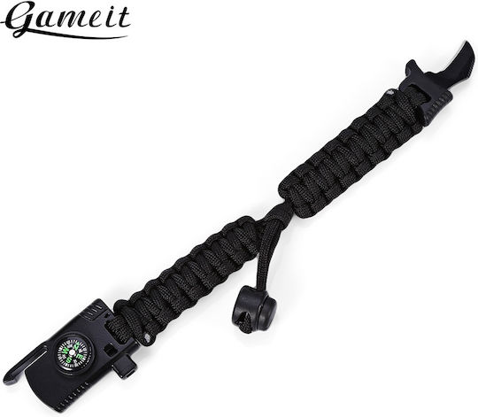 Gameit Outdoor Adjustable Multifunctional Βραχιόλι Επιβίωσης με Σφυρίχτρα & Πυξίδα Μαύρο