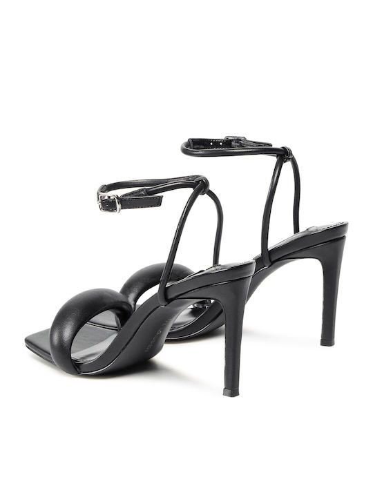 Entice Piele Sandale dama cu Subțire Toc Inalt in Culorea Negru