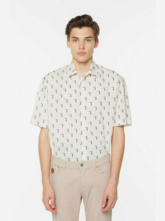 Trussardi Men's Shirt Short Sleeve Cotton Beige