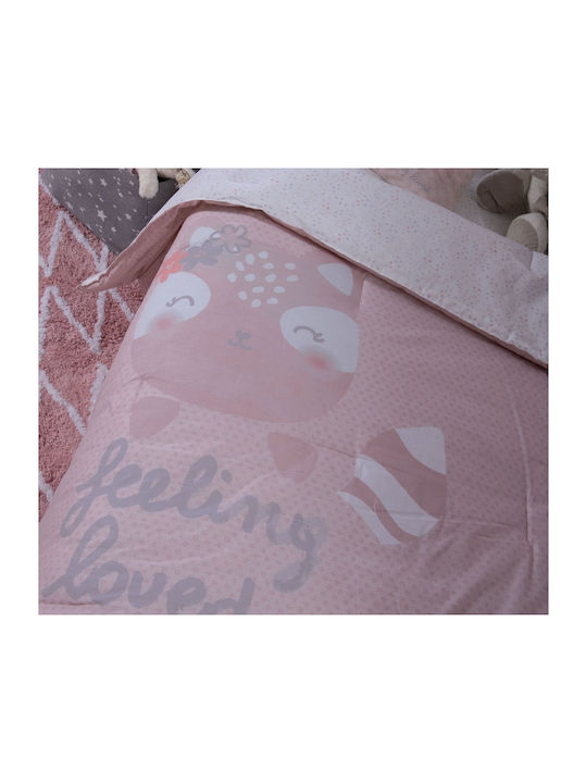 Nef-Nef Homeware Lovely Fox Βρεφικό Κουβερλί Διπλής Όψης Βαμβακερό Ροζ 110x140cm