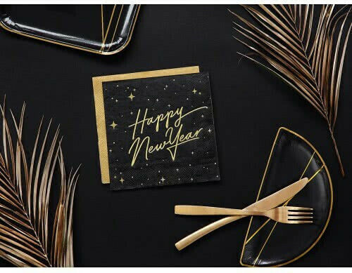 Happy New Year Napkins Black 33x33cm 20pcs