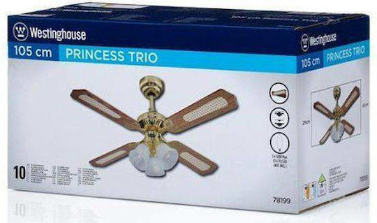 Westinghouse Princess Trio Ανεμιστήρας Οροφής 105cm με Φως Καφέ / Χρυσός