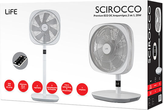 Life Scirocco Ανεμιστήρας Ορθοστάτης 20W Διαμέτρου 30cm με Τηλεχειριστήριο Λευκός