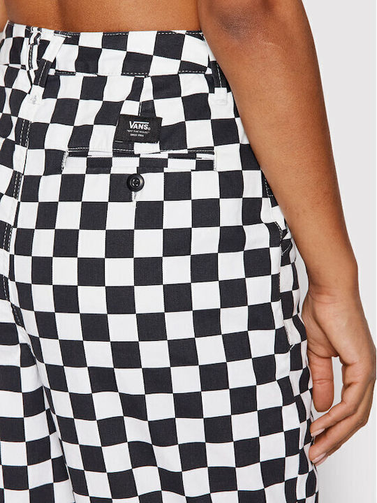 Women's High-waisted Fabric Trousers Relaxed Fit Black/White