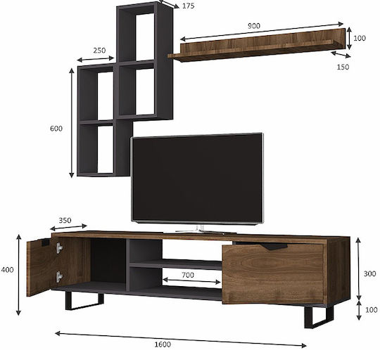 Wohnzimmer TV-Einheit Lonsa Walnut - Grey L160xB35xH40cm