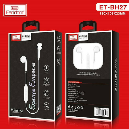 Earldom ET-BH27 In ear Bluetooth хендсфри Слушалки с Устойчивост на Пот Бял