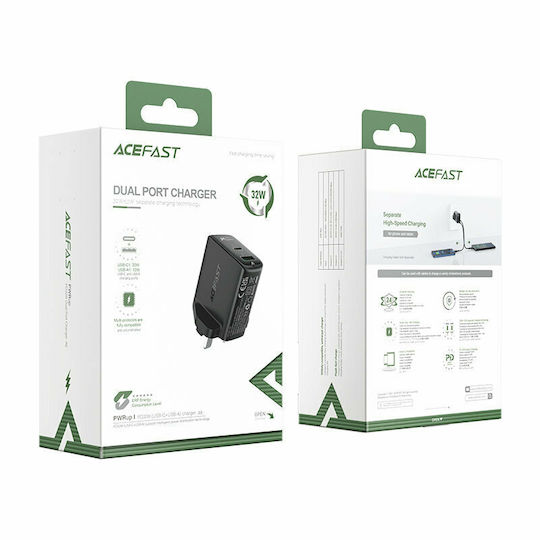 Acefast Charger Without Cable with USB-A Port and USB-C Port 32W Power Delivery / Quick Charge 3.0 Blacks (A8 UK)