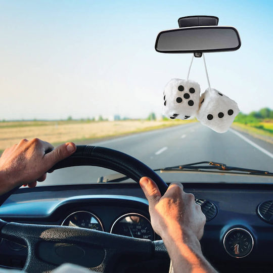 Car+ Fuzzy Dice Διακοσμητικά Ζάρια Αυτοκινήτου 7x7cm 2τμχ Λευκά
