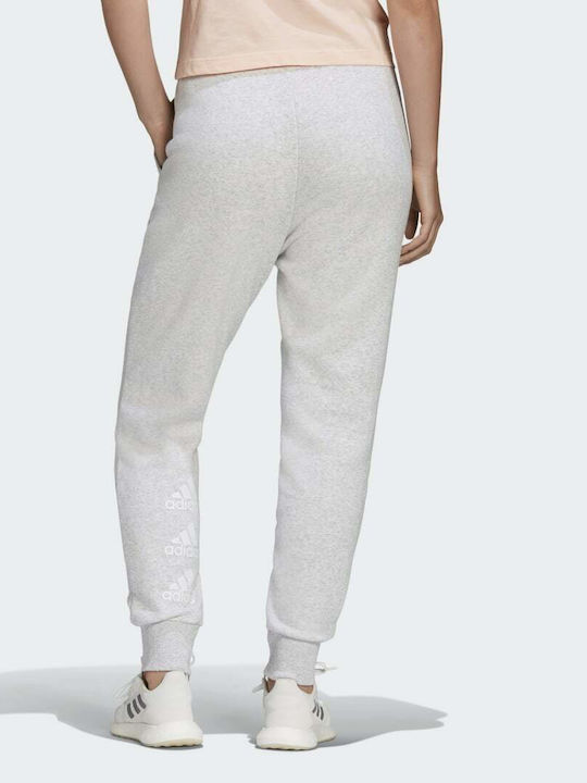 Adidas Ψηλόμεσο Παντελόνι Γυναικείας Φόρμας με Λάστιχο Γκρι Fleece