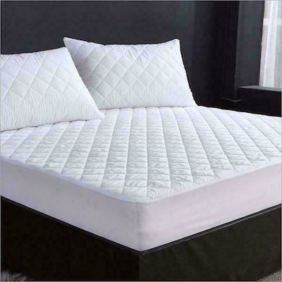 24home.gr Single Quilted Mattress Cover Fitted Καπιτονέ White 90x200cm