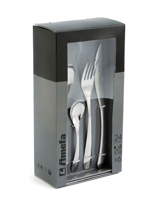 Amefa 24-Piece Stainless Steel 18/10 Silver Cutlery Set Nymphea