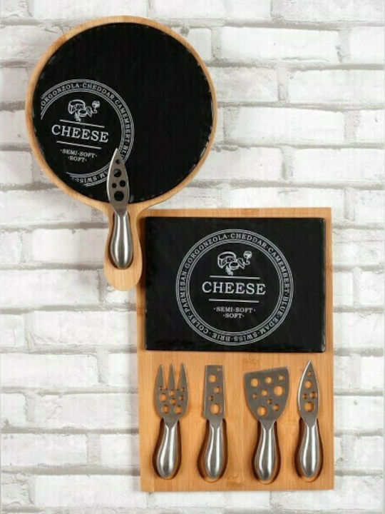 Cryspo Trio Wooden Cheese Serving Platter with Handle with Knives 40x16cm 3pcs