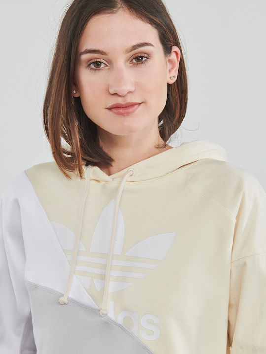 Adicolor Split Trefoil Cropped Γυναικείο Φούτερ με Κουκούλα Grey/Yellow