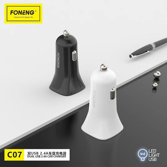 Foneng C07 Car Charger 12W 2.4A with Ports: 2xUSB Black Color