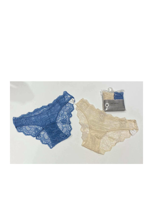 Promise Damen Slip 2Pack mit Spitze Blue/Ecru