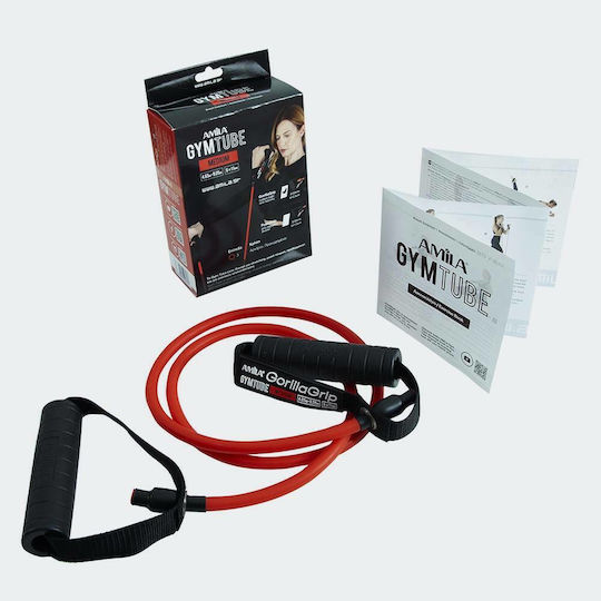 AMILA Gorilla Grip Gym Resistance Tube Moderate with Handles Red 1.4m