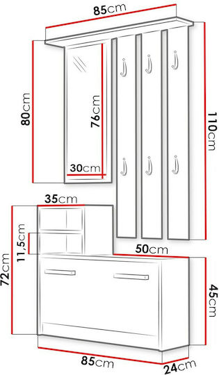 Kolom Eingangsmöbel mit Spiegel / Garderobe & Schuhschrank Black 85x24x180cm