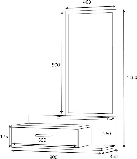 Joy Έπιπλο Εισόδου με Καθρέπτη Sonoma / Λευκό 80x35x116εκ.