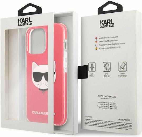 Karl Lagerfeld Choupette Head Back Cover Plastic / Silicon Fuchsia (iPhone 13 Pro)