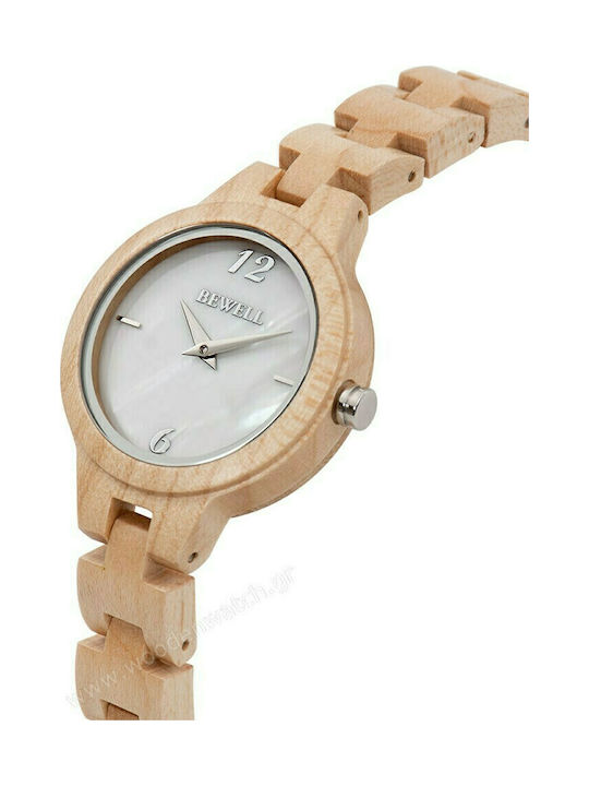 Bewell Aura Γυναικείο Ρολόι 33mm Μπαταρίας με Μπεζ Ξύλινο Μπρασελέ
