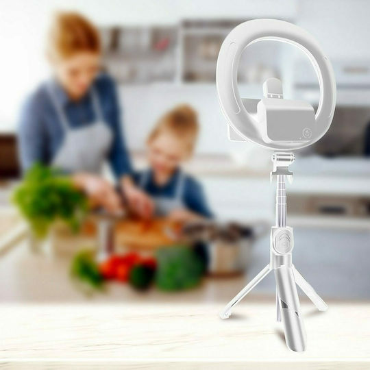 Aqua Dragons SSTR-18 Selfie Stick Mit LED-Ringlicht Ringlicht 15cm Mit Schreibtisch Stativ Und Handyhalter Weiß