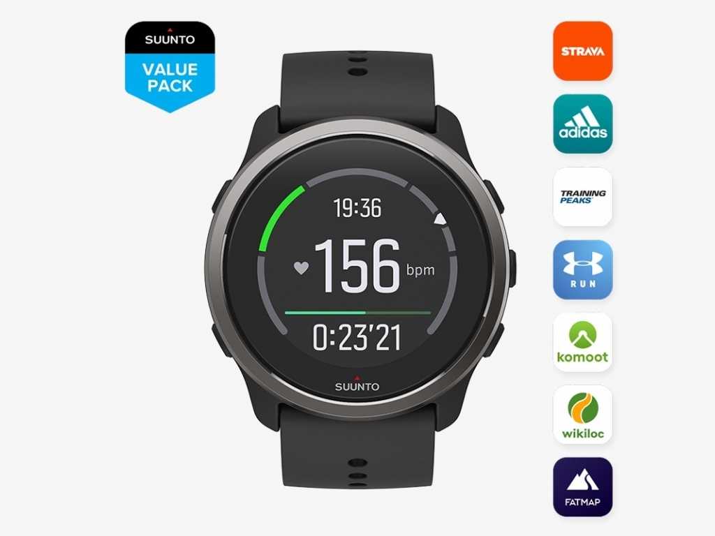 Suunto 5 Peak Stainless Steel 43mm Αδιάβροχο Smartwatch με Παλμογράφο  (Black) 