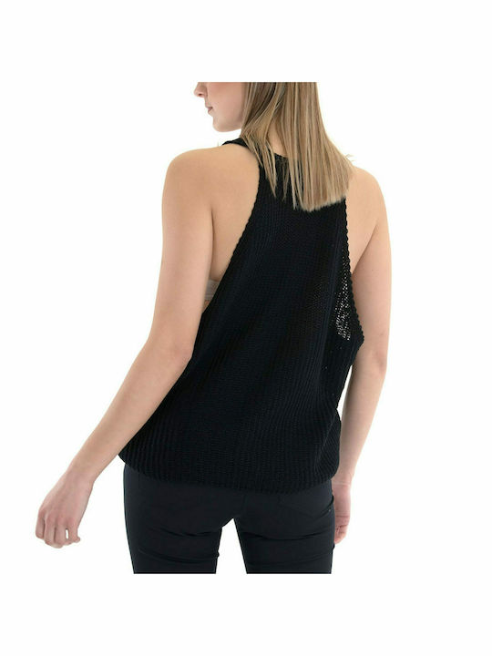 Moutaki Damen Sommer Bluse Ärmellos mit V-Ausschnitt Schwarz