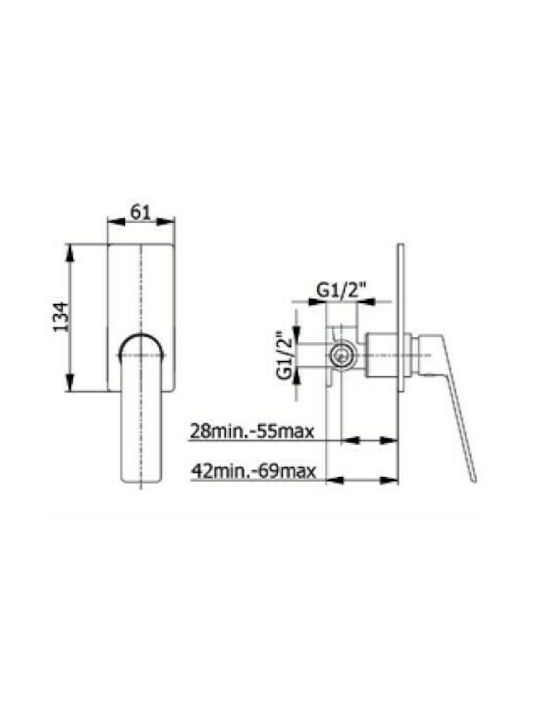Demm Sleek Μίκτης Μπαταρίας Εντοιχισμού Ντουζιέρας 1 Εξόδου Μαύρος