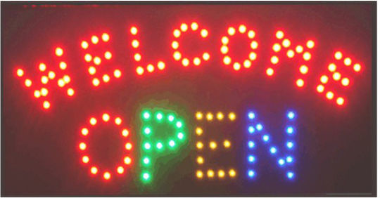 Welcome Open Πινακίδα LED με Κίνηση Μονής Όψης 48x25cm Κόκκινο