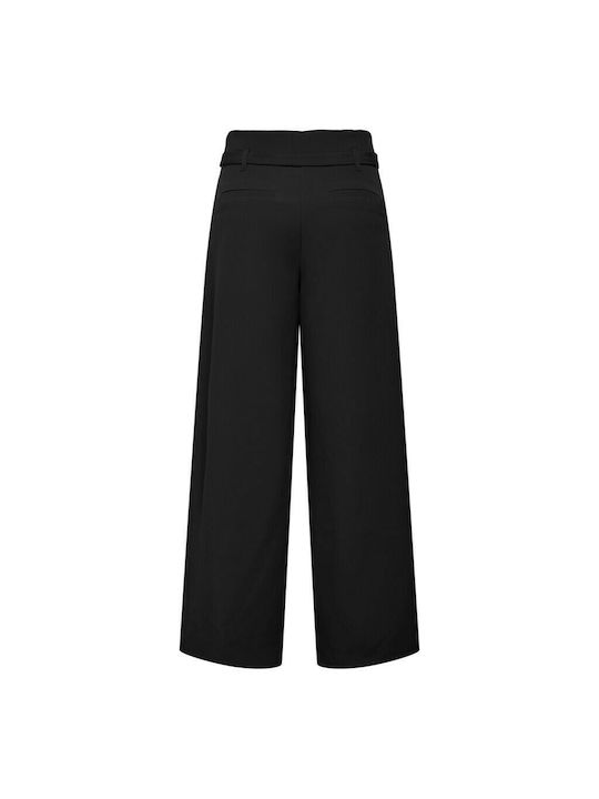 Only Women's High-waisted Fabric Trousers in Wide Line Black