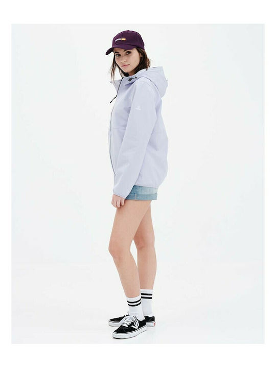 Women's Short Lifestyle Jacket Windproof for Spring or Autumn with Hood Lilacc