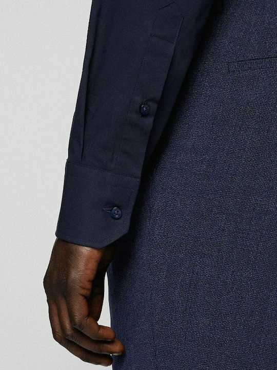 Long-sleeved Cotton Shirt Navy Blue