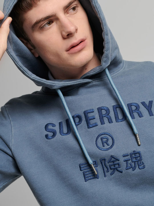 Superdry Ανδρικό Φούτερ με Κουκούλα και Τσέπες Μπλε